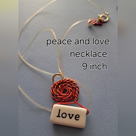 Peace and Love Necklace with Red Wire Accent - Picture 1 of 4